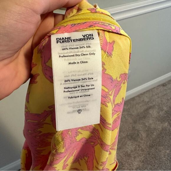 NWT Diane Von Furstenberg DVF Yellow Pink Palm Maxi Dress 8 - Picture 11 of 13